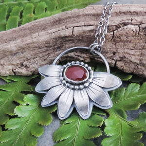 red garnet sterling silver flower necklace