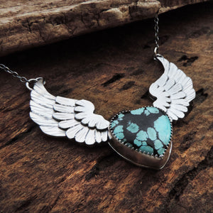 Winged Heart Necklace with Hubei Turquoise