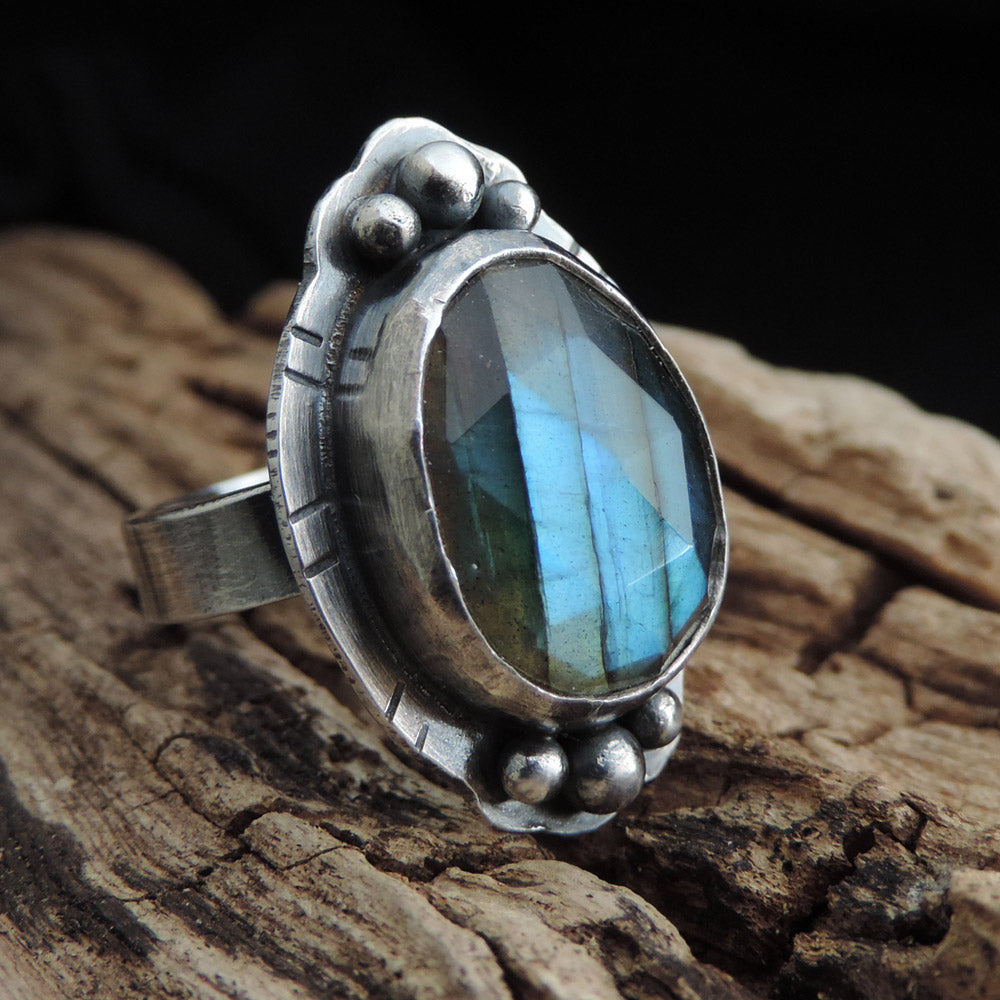 Faceted labradorite clearance ring