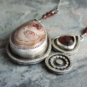 Laguna Lace Agate and Red Garnet Abstract Necklace