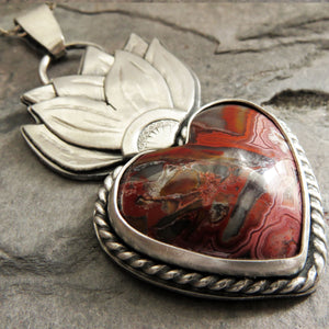 Laguna Lace Agate Sacred Heart Necklace