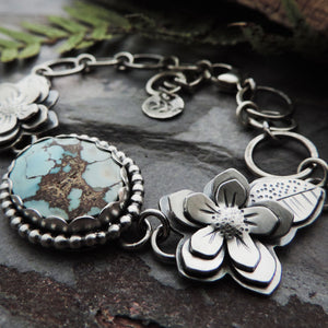 Sterling Silver Flower Bracelet with Lavender Turquoise