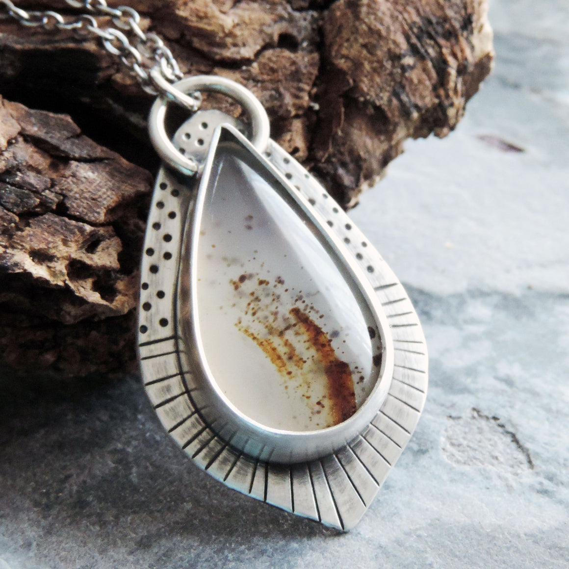 Montana Agate Textured Pendant Necklace