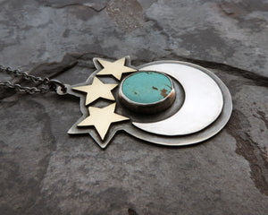 Crescent Moon and Stars Turquoise Necklace