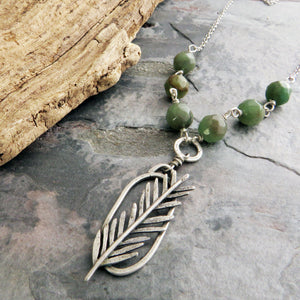 Botanical Pine Branch Pendant with Moss Agate