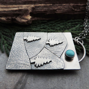 Patchwork Mountain and Pine Tree Necklace