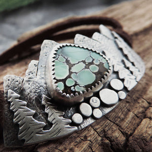 handmade silver and leather mountain bracelet