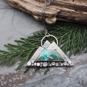 Chrysocolla Mountain Stone Pendant with Pine Tree Cut Out