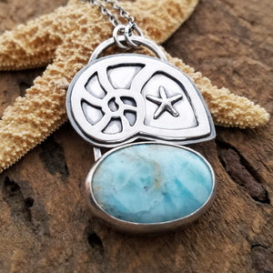 sterling silver nautilus shell pendant with larimar