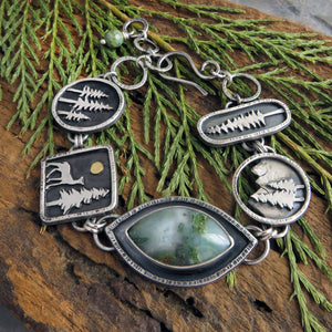 Moss Agate Pine Tree Link Bracelet