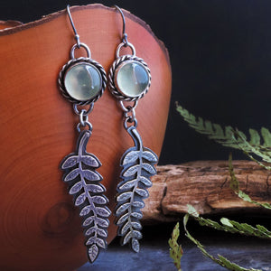 Fern Earrings with Green Prehnite Stone