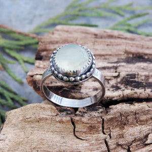 Round Green Prehnite Gemstone Ring - Size 7