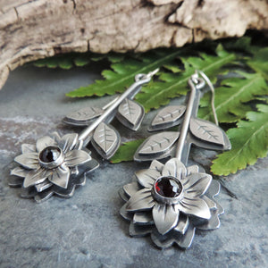 sterling silver flower garnet earrings mom gift
