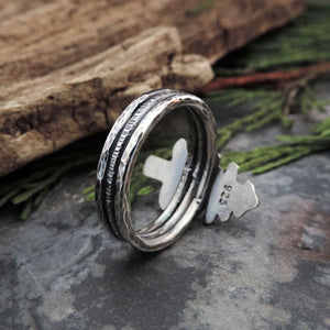Sterling Silver Pine Tree Triple Band Ring - Size 8