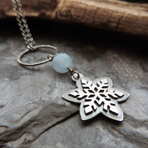 Silver Snowflake Blue Jade Necklace