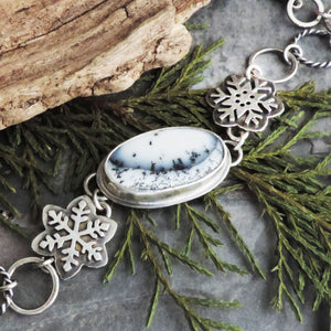 Dendritic Opal and Snowflakes Chain Link Bracelet