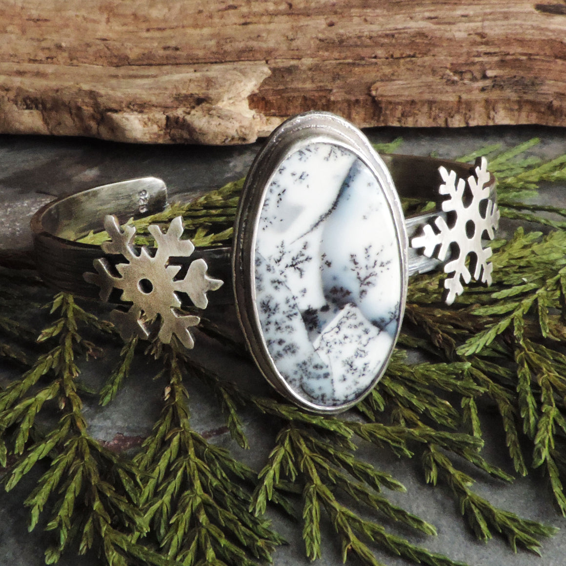 Snowflake Cuff Bracelet with Dendritic Opal