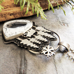 Bear in the Snowy Forest Dendritic Opal Necklace