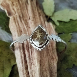 Dark Green Suture Ammonite Oak Leaf Cuff Bracelet