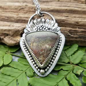 Sunflower Triangle Indonesian Moss Agate Pendant Necklace