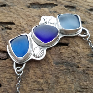 Triple Sea Glass Seashell Necklace