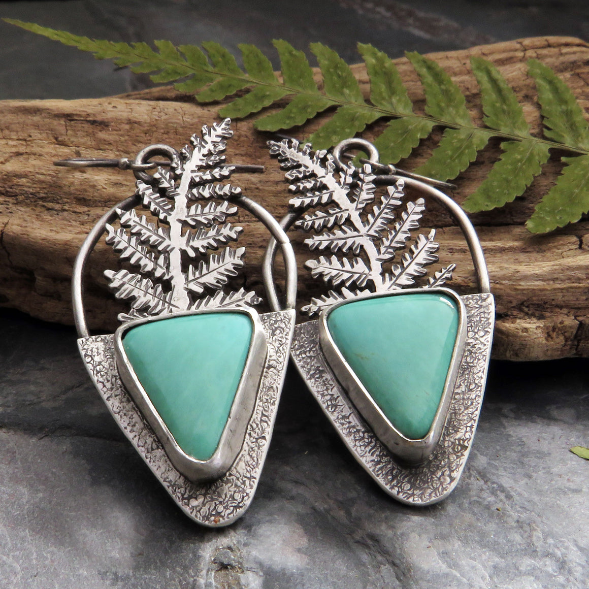 sterling silver turquoise fern earrings