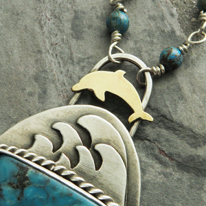 Turquoise Ocean Waves and Dolphin Necklace