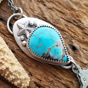sterling silver turquoise starfish pendant with seahorse