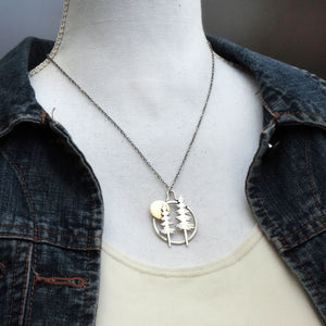 Two Majestic Pines Under a Full Moon Necklace