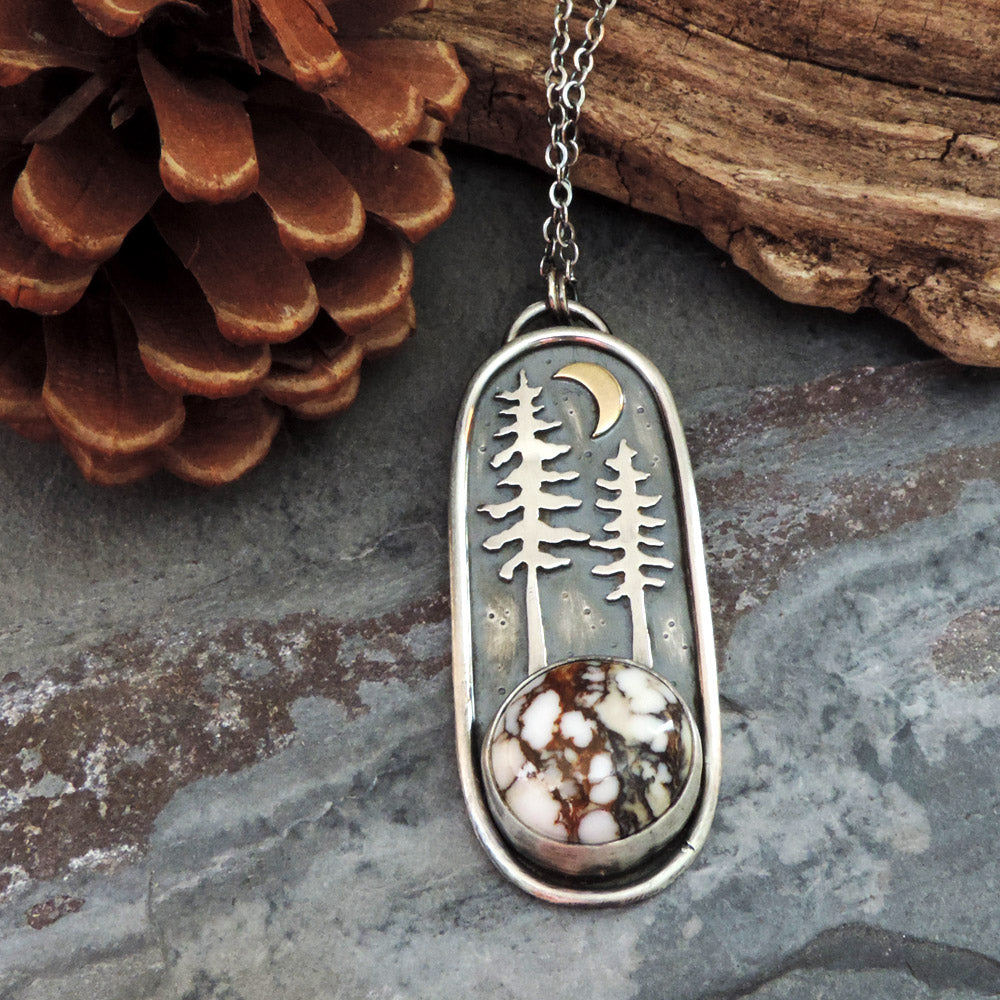 Two Pines and Moon Wild Horse Turquoise Necklace