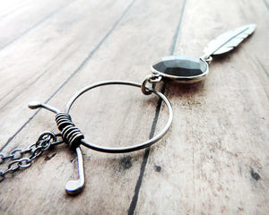 Labradorite Sterling Silver Feather Necklace