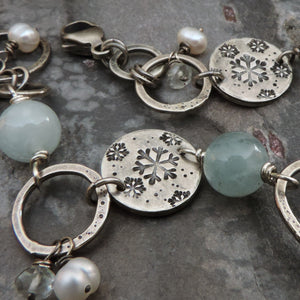 Aquamarine Silver Snowflake Bracelet