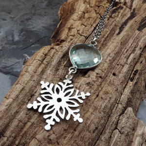 Silver Snowflake Necklace with Blue Quartz
