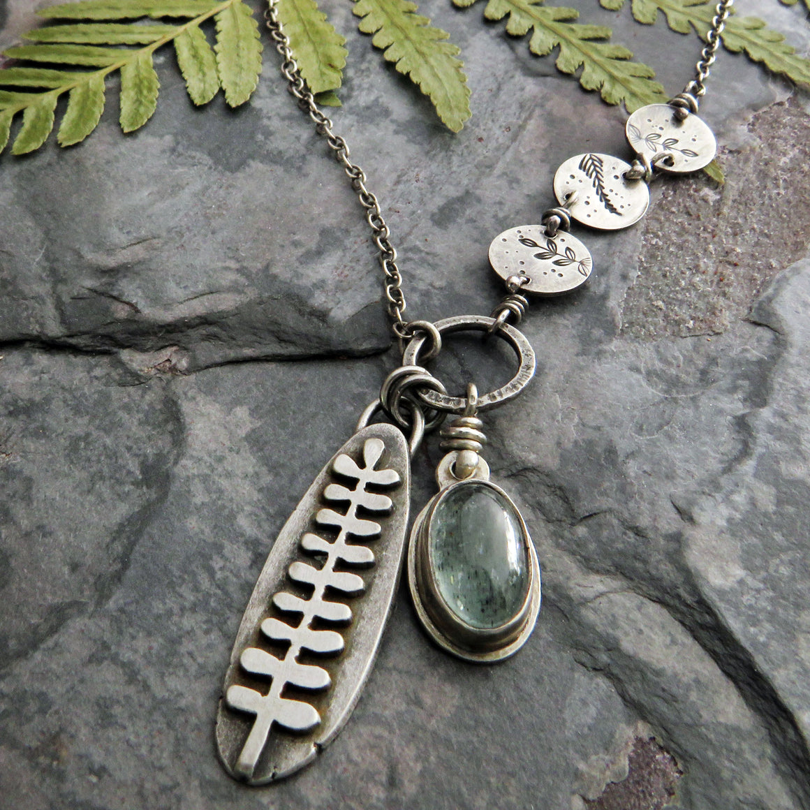 Botanical Charm Necklace with Moss Aquamarine