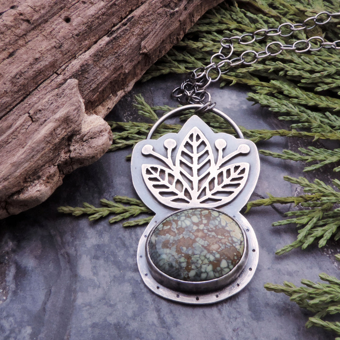 Three Leaves CaliChrome Variscite Necklace