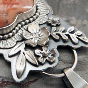 Cotton Candy Agate Heart and Flower Necklace