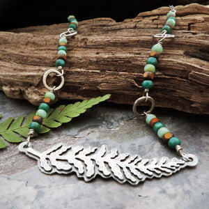 handmade sterling silver beaded fern necklace