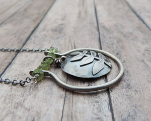Green Peridot Fern Leaf Sterling Silver Necklace