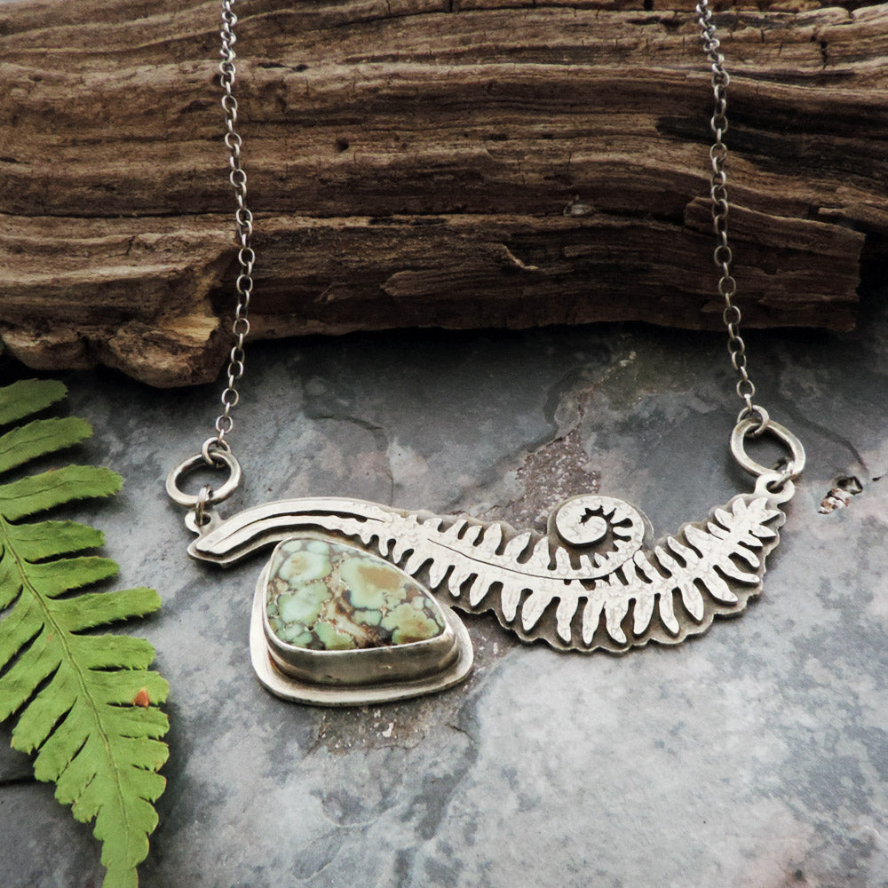 sterling silver unfurling fern pendant with variscite stone