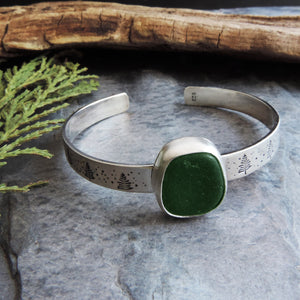 green beach glass pine tree cuff