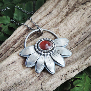 red garnet flower pendant gift for mom