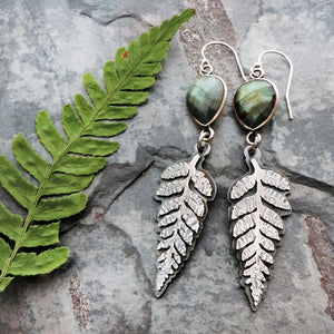 Fern Earrings with Faceted Wrapped Labradorite
