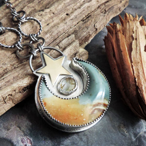 Landscape Jasper Moon and Star Necklace