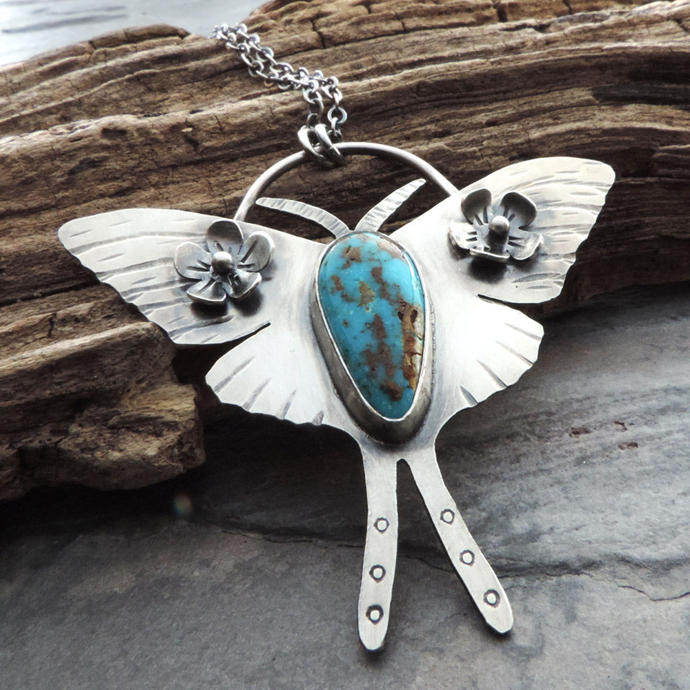 sterling silver and turquoise luna moth necklace