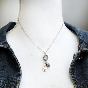Moss Aquamarine Necklace with Pine Tree and Pine Cone