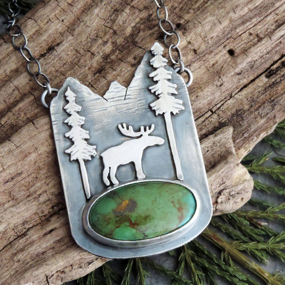 moose in the mountains turquoise necklace