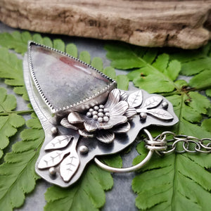 handmade silver moss agate flower necklace