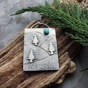 handmade necklace mountains pine trees turquoise