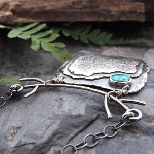 Silver Organic Botanical Necklace with Turquoise Stone