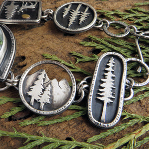 Moss Agate Pine Tree Link Bracelet